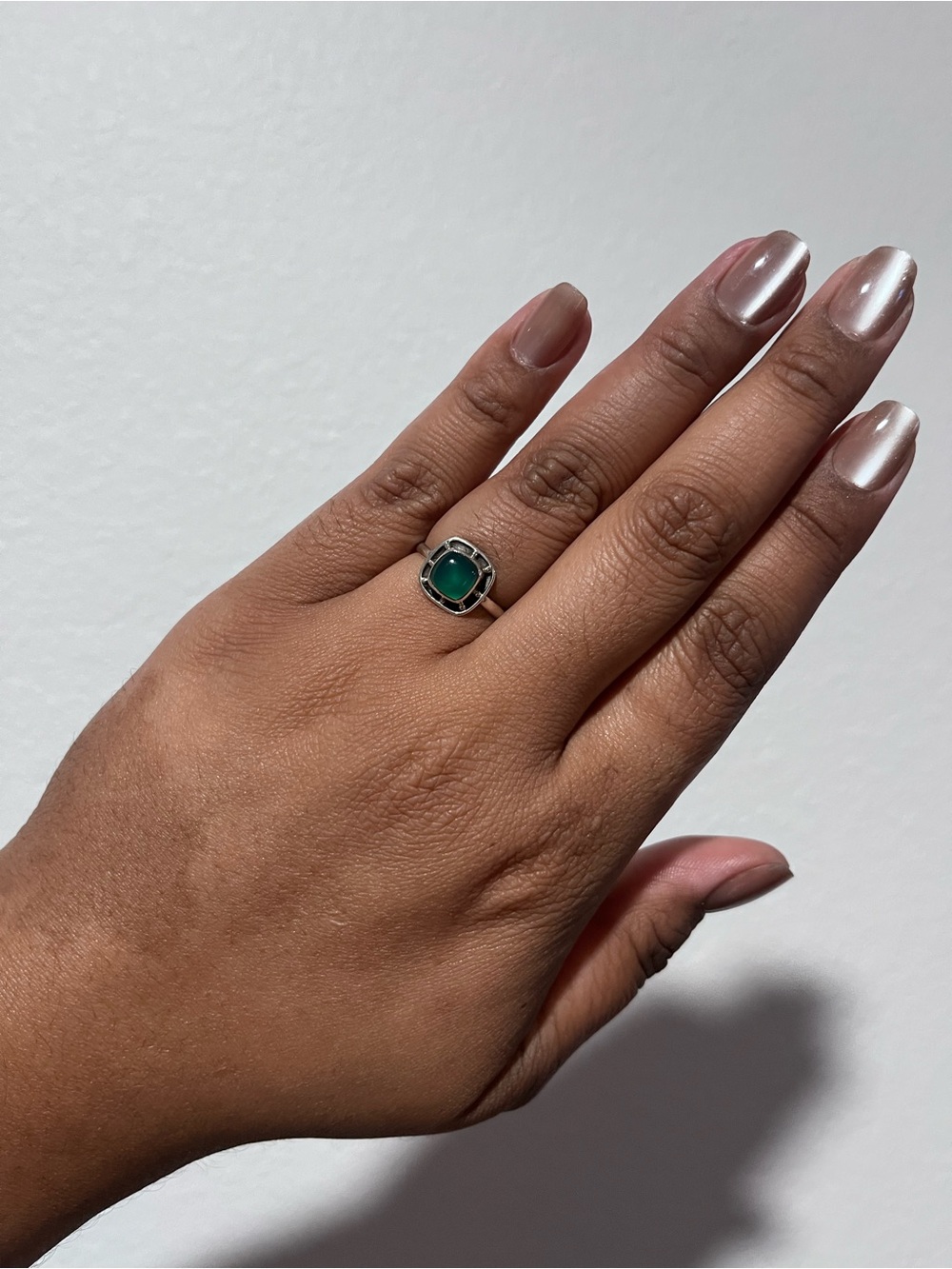 Green Onyx Sterling Silver Ring - Vintage Inspired